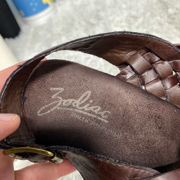 Zodiac Vintage Brown Leather Woven Platform Block Heels Approx 9 - Picture 6 of 10